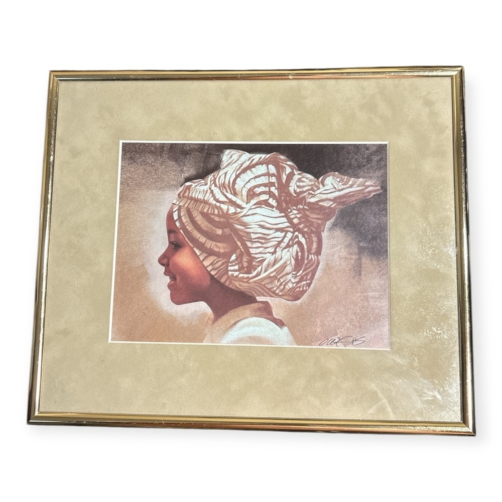 Signed Carl Owens Framed wall Art Print - African American Child Portrait
